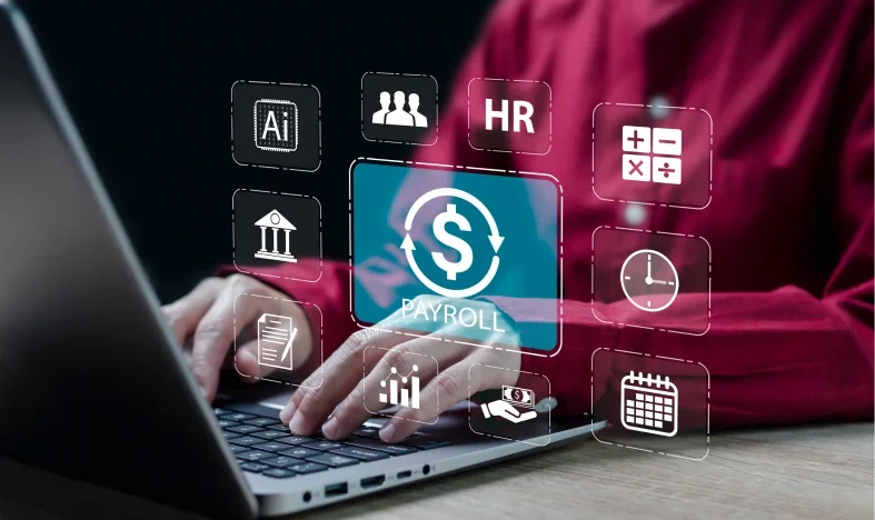 Person using payroll software on laptop